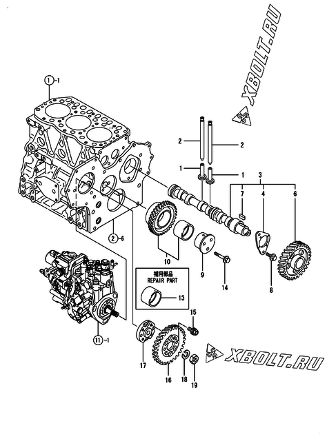  Распредвал и приводная шестерня двигателя Yanmar 3TNV82A-PDB