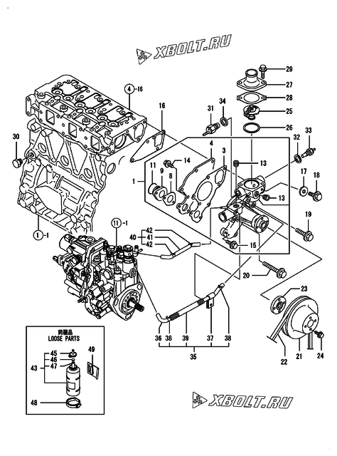  Система водяного охлаждения двигателя Yanmar 3TNV82A-PDB