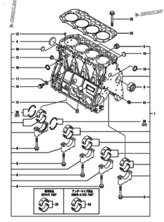  Двигатель Yanmar 4TNE98-BQCKM, узел -  Блок цилиндров 