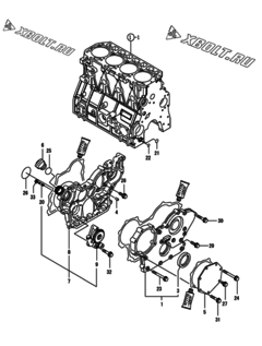  Двигатель Yanmar 4TNE98-BQCKM, узел -  Корпус редуктора 