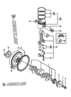  Двигатель Yanmar 4TNE98-BQCKM, узел -  Коленвал и поршень 