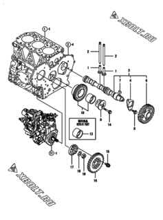  Двигатель Yanmar 3TNV82A-BNBK, узел -  Распредвал и приводная шестерня 