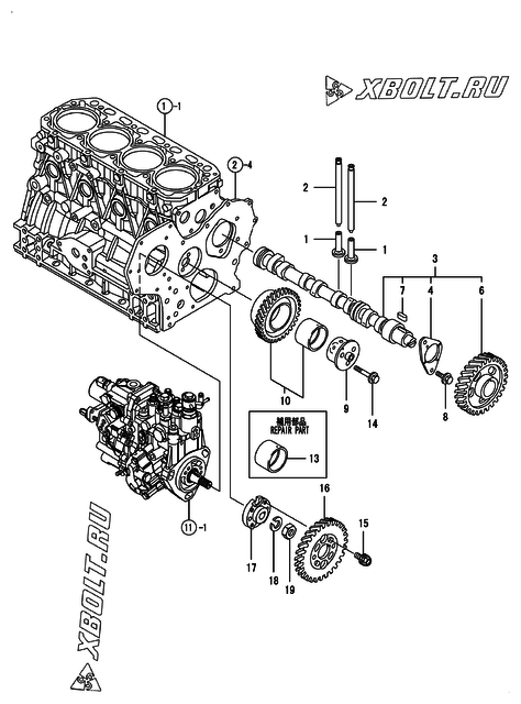  Распредвал и приводная шестерня двигателя Yanmar 4TNV88-BDWL