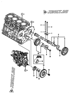  Двигатель Yanmar 4TNV88-BDWL, узел -  Распредвал и приводная шестерня 