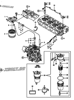  Двигатель Yanmar 4TNV98-ZNSAD, узел -  Топливопровод 