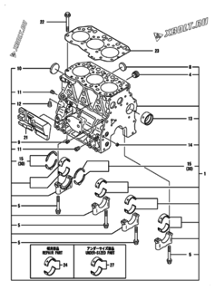  Двигатель Yanmar 3TNV82A-XKMR, узел -  Блок цилиндров 