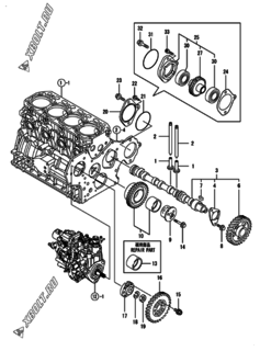  Двигатель Yanmar 4TNV88-BDYE2T, узел -  Распредвал и приводная шестерня 