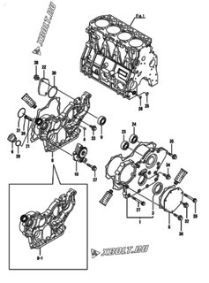  Двигатель Yanmar 4TNE98-UPOMD2, узел -  Корпус редуктора 