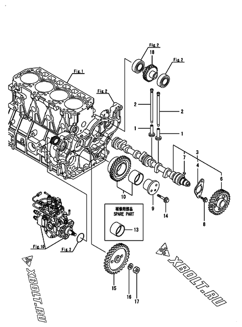  Распредвал и приводная шестерня двигателя Yanmar 4TNE98-UPOMD2