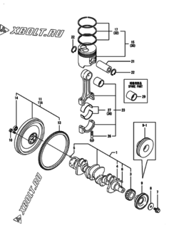  Двигатель Yanmar 4TNE98-UPOMD2, узел -  Коленвал и поршень 