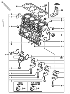  Двигатель Yanmar 4TNV84T-BGGEH, узел -  Блок цилиндров 