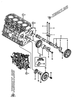  Двигатель Yanmar 4TNV88-BGGEHR, узел -  Распредвал и приводная шестерня 