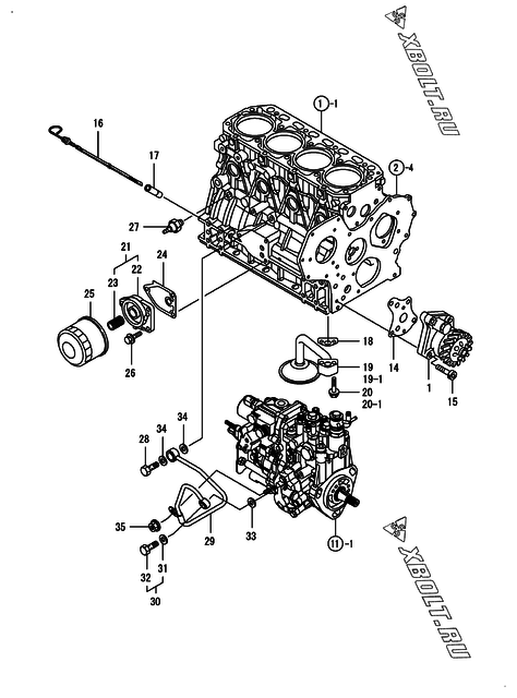  Система смазки двигателя Yanmar 4TNV88-BGGEH