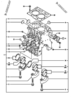  Двигатель Yanmar 2TNE68-CMC2, узел -  Блок цилиндров 
