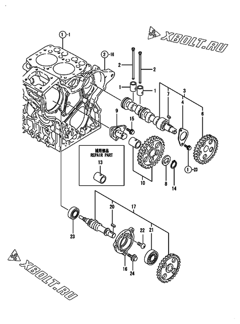  Распредвал и приводная шестерня двигателя Yanmar 2TNE68-CMC2