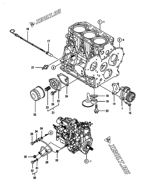  Система смазки двигателя Yanmar 3TNV88-BGGEH
