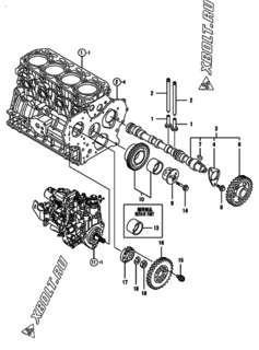  Двигатель Yanmar 4TNV88-BKGWL, узел -  Распредвал и приводная шестерня 
