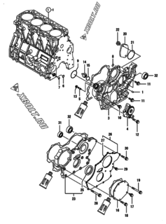  Двигатель Yanmar 4TNV98T-ZXCR, узел -  Корпус редуктора 