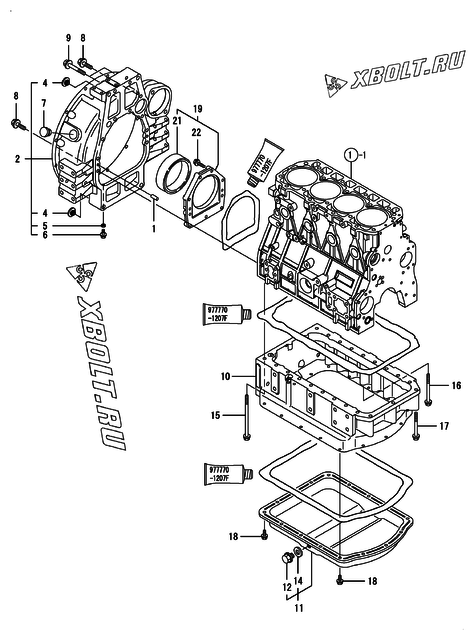  Маховик с кожухом и масляным картером двигателя Yanmar 4TNV98T-ZXCR