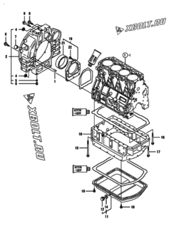  Двигатель Yanmar 4TNV98T-ZXCR, узел -  Маховик с кожухом и масляным картером 