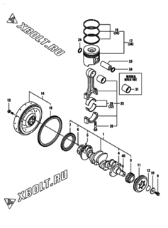  Двигатель Yanmar 4TNV98T-ZXCR, узел -  Коленвал и поршень 