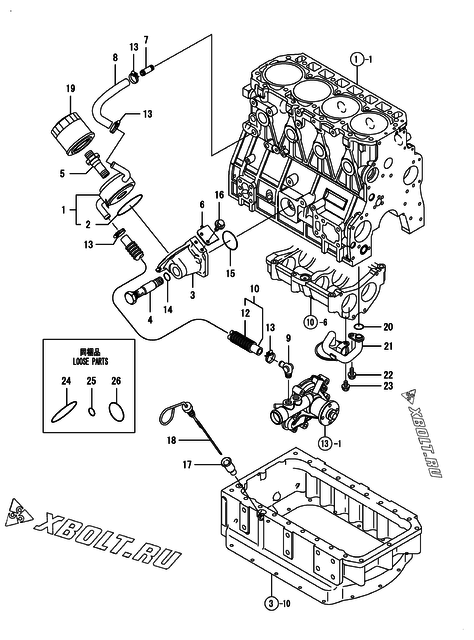  Система смазки двигателя Yanmar 4TNV98T-ZXCR