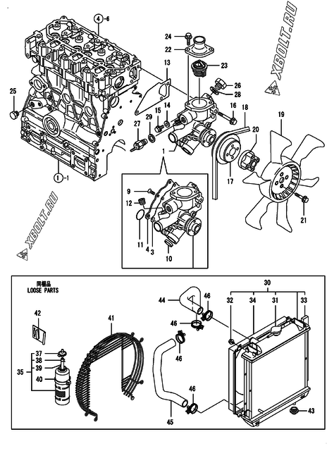  Система водяного охлаждения двигателя Yanmar 3TNV76-GPGE