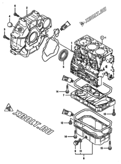  Двигатель Yanmar 3TNV76-DST, узел -  Маховик с кожухом и масляным картером 