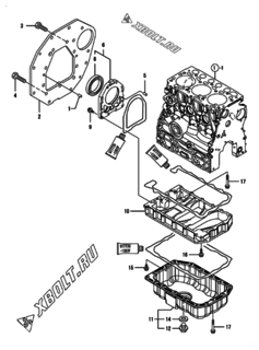  Двигатель Yanmar 3TNV70-ACB, узел -  Крепежный фланец и масляный картер 