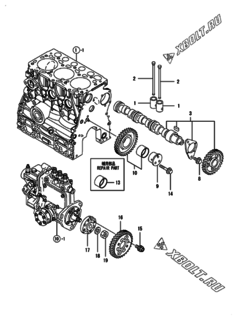  Двигатель Yanmar 3TNV70-ACB, узел -  Распредвал и приводная шестерня 