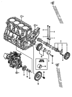  Двигатель Yanmar 4TNV98T-ZSBK, узел -  Распредвал и приводная шестерня 
