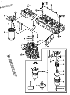  Двигатель Yanmar 4TNV98T-ZSBK, узел -  Топливопровод 
