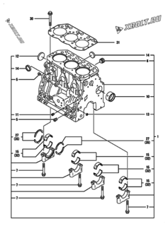  Двигатель Yanmar 3GP88-GB2PB, узел -  Блок цилиндров 