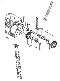  Двигатель Yanmar 3GP88-GB2PB, узел -  Распредвал и приводная шестерня 