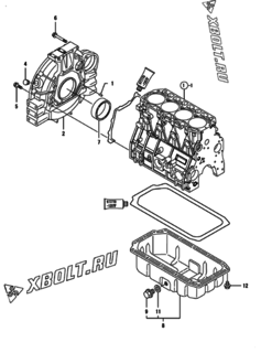  Двигатель Yanmar 4TNV98-ZPLYS, узел -  Маховик с кожухом и масляным картером 