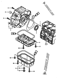  Двигатель Yanmar 3TNV76-GEU, узел -  Крепежный фланец и масляный картер 