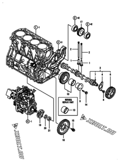  Двигатель Yanmar 4TNV98-ZNFA, узел -  Распредвал и приводная шестерня 