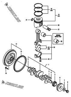  Двигатель Yanmar 4TNV98-ZNFA, узел -  Коленвал и поршень 