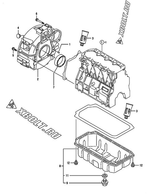  Маховик с кожухом и масляным картером двигателя Yanmar 4TNV98-NSA01