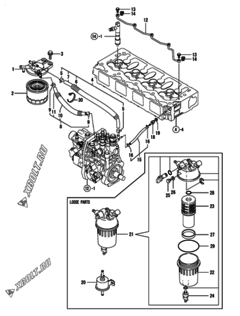  Двигатель Yanmar 4TNV98-NSA01, узел -  Топливопровод 