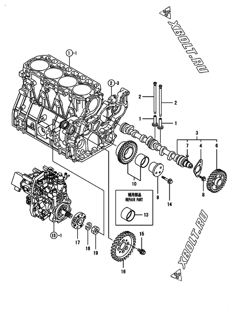  Распредвал и приводная шестерня двигателя Yanmar 4TNV98T-ZGKLF