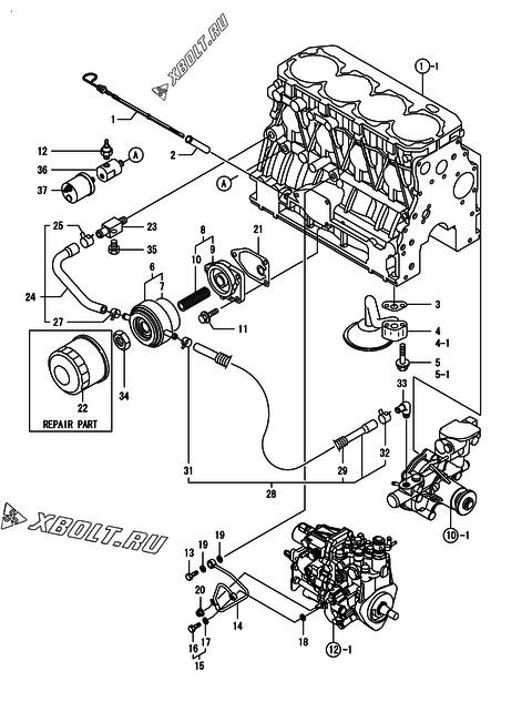  Система смазки двигателя Yanmar 4TNV88-DSA01