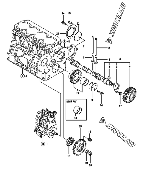  Распредвал и приводная шестерня двигателя Yanmar 4TNV84T-DSA01