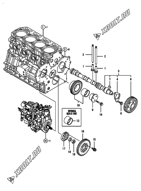  Распредвал и приводная шестерня двигателя Yanmar 4TNV84T-BGKM