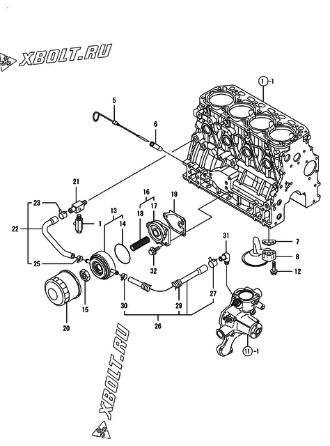  Система смазки двигателя Yanmar 4TNV84T-BGKM