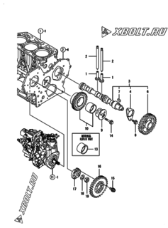  Двигатель Yanmar 3TNV88-BNBK, узел -  Распредвал и приводная шестерня 
