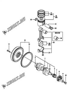  Двигатель Yanmar 3TNV88-BDCR, узел -  Коленвал и поршень 