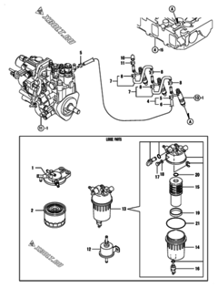  Двигатель Yanmar 3TNV88-BDCR, узел -  Топливопровод 