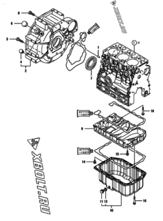  Двигатель Yanmar 3TNV70-HPGE, узел -  Маховик с кожухом и масляным картером 