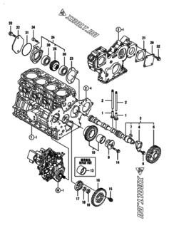  Двигатель Yanmar 4TNV84T-ZXLAN, узел -  Распредвал и приводная шестерня 